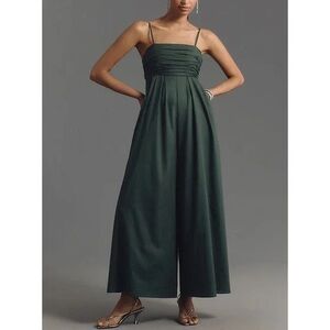 Anthropologie Strapless Wide-Leg Jumpsuit in Forest Green Size Small